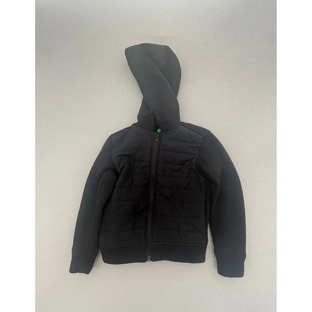 Dip Kids Black Hybrid Quilted Puffer Zip Up Hoodie Fleece Lined Jacket Size‎ 10